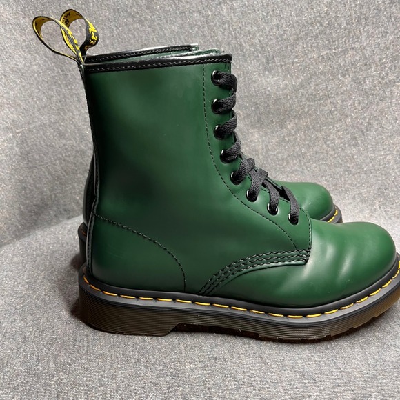 Dr Martens Smooth Leather Lace Up Boots Green Women's Size 7 - Picture 2 of 8